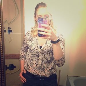 H&M Blush Pink Floral Print 3/4 Sleeve Blouse